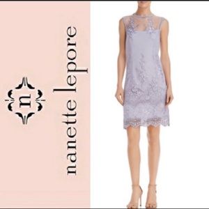 Lilac-NANETTE LEPORE LORENZO ILLUSION NECK EMBROIDERED DRESS! New!